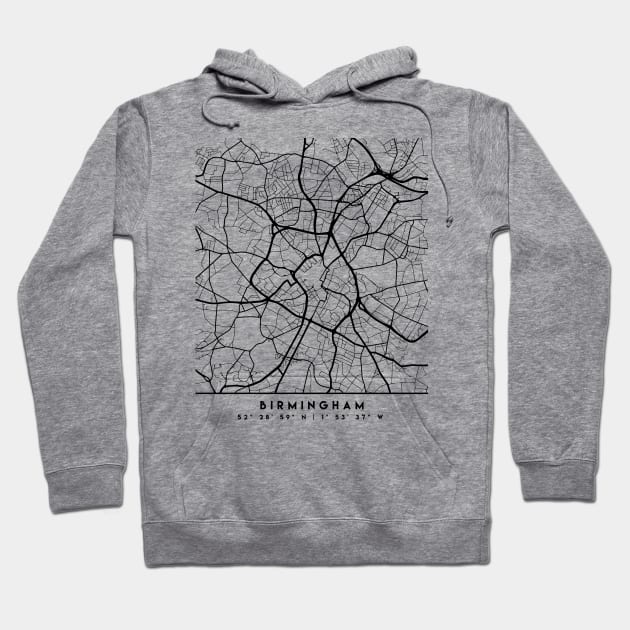 BIRMINGHAM ENGLAND BLACK CITY STREET MAP ART Hoodie by deificusArt